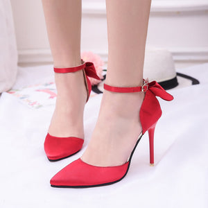Pointed Toe Back Bow Tie Ankle Strap Shoes Verkadi.com