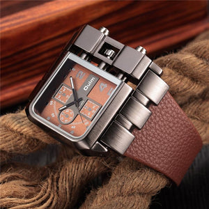 Square Wide Big Dial Leather Strap Quartz Watch Verkadi.com