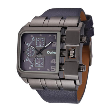 Square Wide Big Dial Leather Strap Quartz Watch Verkadi.com