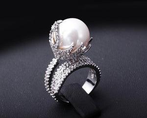 Simulated Pearl Cubic Zircon Prong Ring