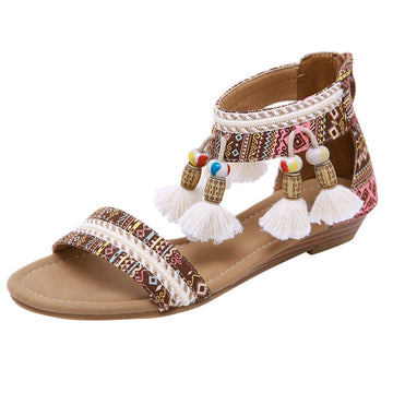 Leather Bohemian Rhinestone Ethnic Wind Summer Sandals