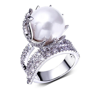 Simulated Pearl Cubic Zircon Prong Ring