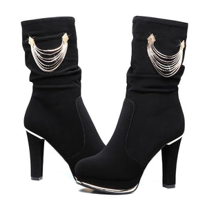 Sexy Suede High Heel Mid Calf Fashion Boots Verkadi.com