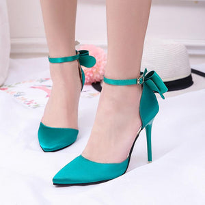Pointed Toe Back Bow Tie Ankle Strap Shoes Verkadi.com
