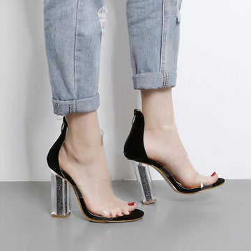 Clear Ankle Strap Crystal Block High Chunky Heels Verkadi.com
