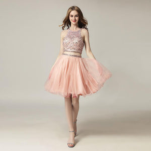 Halter Crystal Beaded Puffy Two Piece Prom Dress Verkadi Halter Crystal Beaded Puffy Two Piece Prom Dress Verkadi