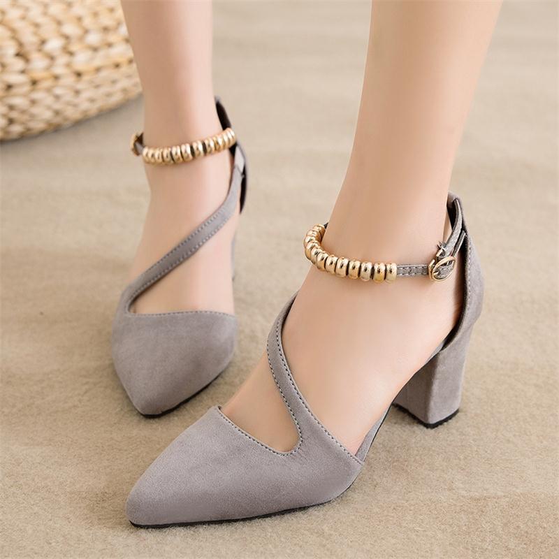 Fashion High Chunky Heels Flock String Bead Sandals Verkadi.com