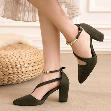 Fashion High Chunky Heels Flock String Bead Sandals Verkadi.com