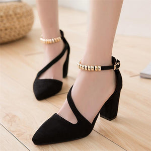 Fashion High Chunky Heels Flock String Bead Sandals Verkadi.com