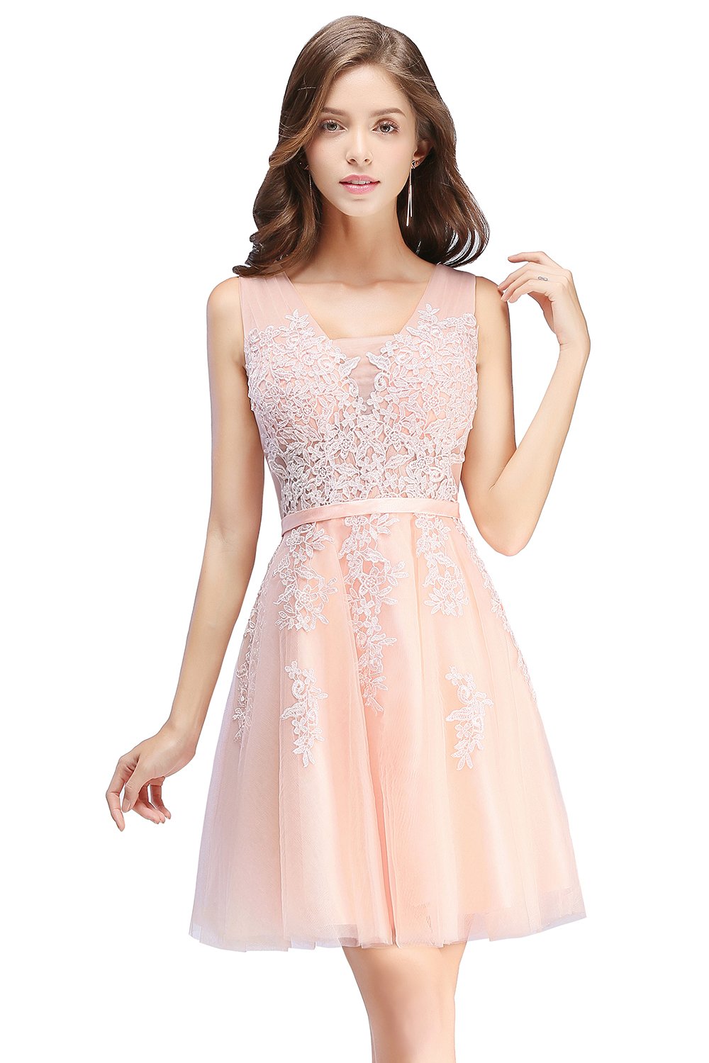 Backless Lace Appliques Short Prom Dresses
