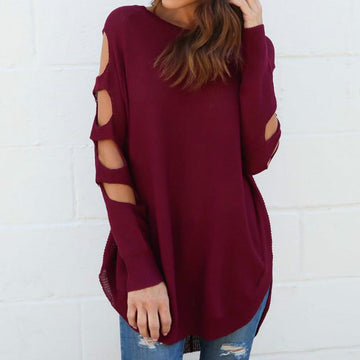 Irregular Hollow Out Sexy Casual Long Sleeve Top Verkadi.com