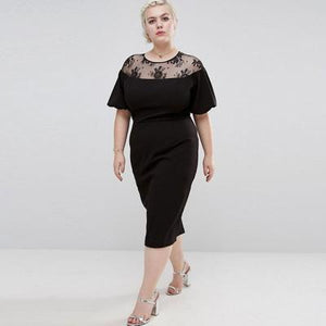Ruffles Shoulder Lace Patchwork Bodycon PLUS Size Dress Verkadi.com