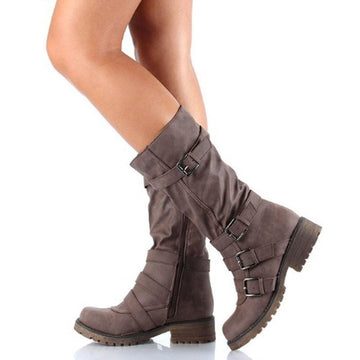 New Suede Leather Wedge Mid Calf Round Toe Long Boots Verkadi.com