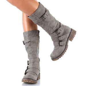 New Suede Leather Wedge Mid Calf Round Toe Long Boots Verkadi.com