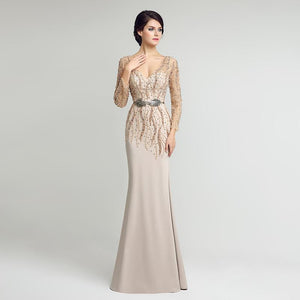 Beaded Pearls Elegant Chiffon Evening Event Dress Verkadi.com