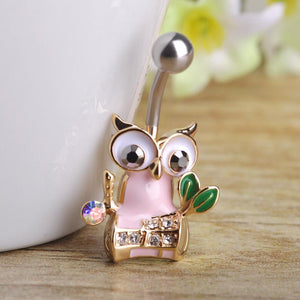 Owl With Crystals Navel Piercing Belly Button Ring Verkadi.com
