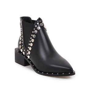 Pointed Toe Black Ankle Riveted High Street Style Boots Verkadi.com