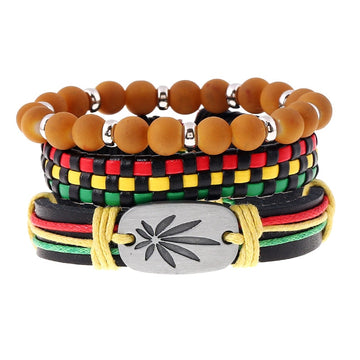 Handmade Weaved Vintage Gypsy Cuff Beads Leather Bracelet