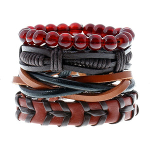Handmade Weaved Vintage Gypsy Cuff Beads Leather Bracelet
