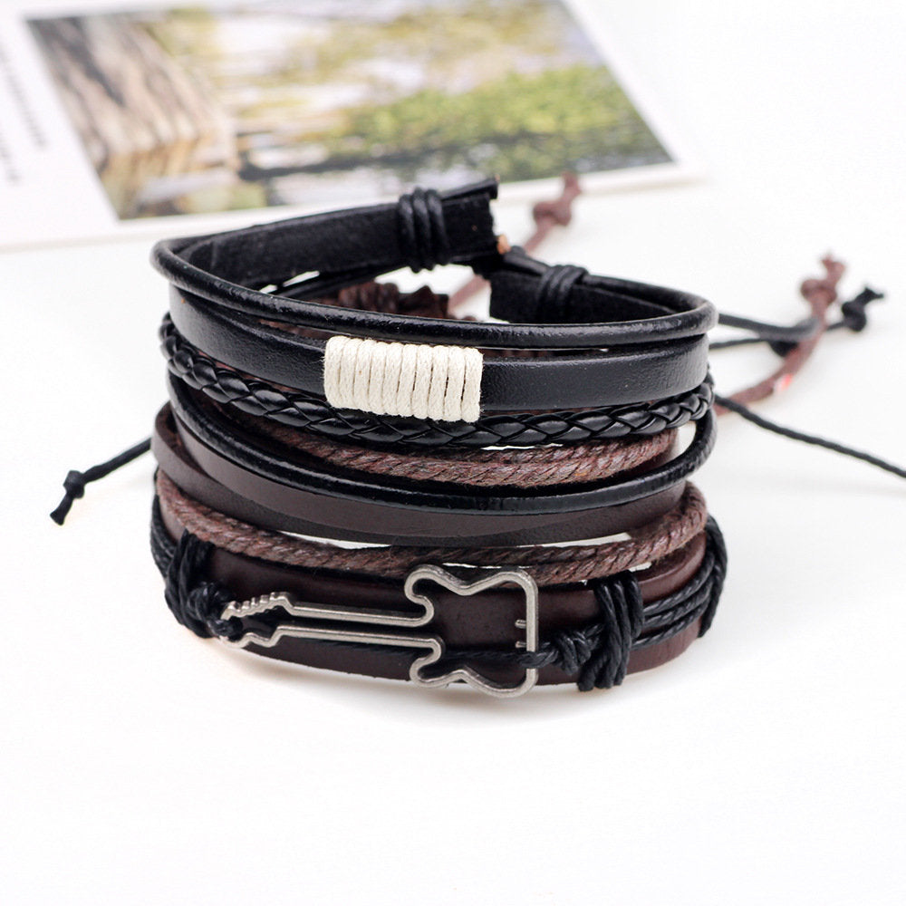 Handmade Weaved Vintage Gypsy Cuff Beads Leather Bracelet