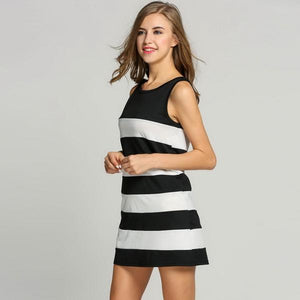 Elegant Striped Print A-Line Sleeveless Casual Dress