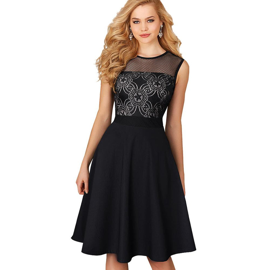 Vintage Floral Lace Sleeveless A-Line Party Dress