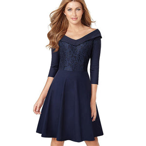 Elegant Lace Turn-Down Collar Dress