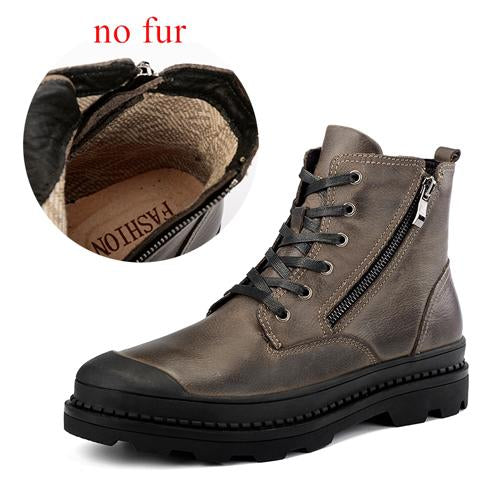 Men's Genuine Leather Ankle Boots - Round Toe Lace Up With Side Zipper, Non-Slip Dress Oxfords For Business, Casual, Formal Wear