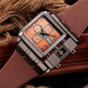 Square Wide Big Dial Leather Strap Quartz Watch Verkadi.com