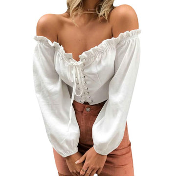 Long Sleeve Off Shoulder Top Blouse