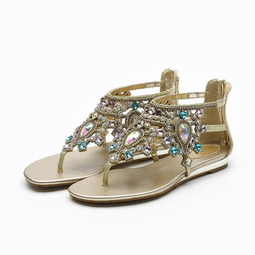 Open Toe Flat Colorful Rhinestone Bohemia Style Sandals Verkadi.com