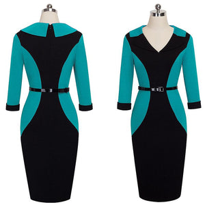 Elegant V Neck Belted  Bodycon Business Dress Verkadi.com