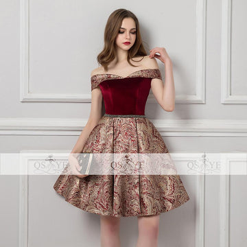 Short 3D Print Off Shoulder Lace Up Prom Party Dress Verkadi.com