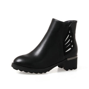 Hip Pu Leather Chunky Square Heel Round Toe Ankle Boots Verkadi.com