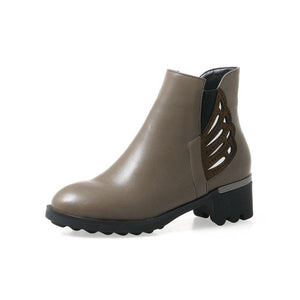 Hip Pu Leather Chunky Square Heel Round Toe Ankle Boots Verkadi.com