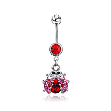 Sexy Red Beetle 14 G Crystal Belly Button Ring