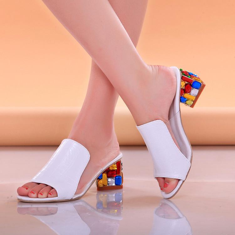 Rhinestone Toe Chunky Heels Women Sandals Verkadi.com