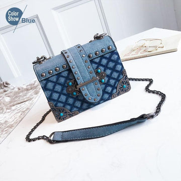 Vintage Denim Cross Body Rivet Design Shoulder Bag Verkadi.com