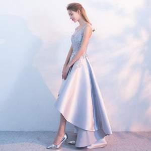 Elegant Satin High Low Lace Appliques Evening Dress Verkadi.com