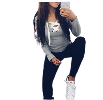 Sexy Casual V-neck Bandage Hoodies Sweatshirt Verkadi.com
