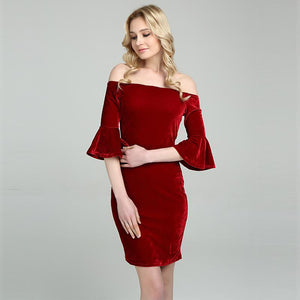 Sexy Off Shoulder Ruffle Sleeve Velvet Short Club Party Dress Verkadi.com