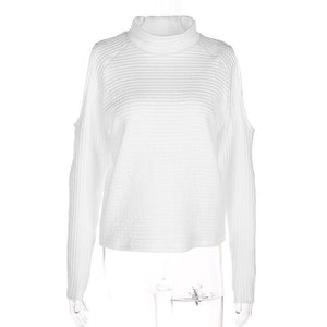 Elegant Knitted Shoulder Slit Full Sleeve Top Blouse Verkadi.com
