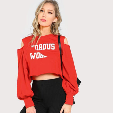 Open Shoulder Raw Edge Cut Casual Top Verkadi.com