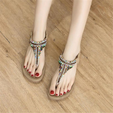 Bohemia Ethnic Gypsy String Bead Flat Sandals Verkadi.com