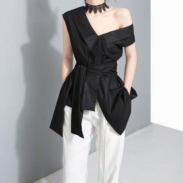 Sleeveless Sashes Tunic Irregular Loose Blouse Shirt Top Verkadi.com