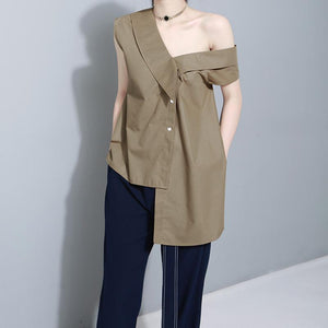 Sleeveless Sashes Tunic Irregular Loose Blouse Shirt Top Verkadi.com