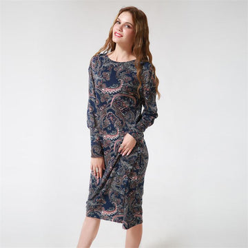 Cool And Casual Long Puff Sleeve O-Neck  Floral Printed Dress Verkadi.com