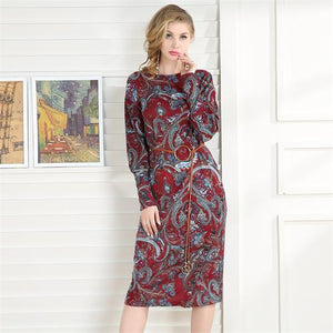 Cool And Casual Long Puff Sleeve O-Neck  Floral Printed Dress Verkadi.com