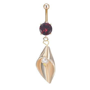 Crystal Zircon Tassel Calla Lily Belly Belly Button Ring Verkadi.com
