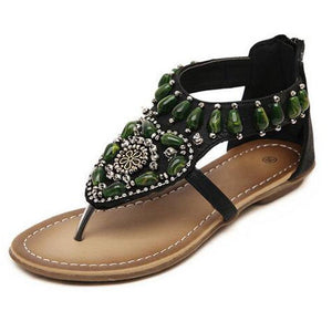 Vintage Green Rhinestone Slip On Casual Sandals Verkadi.com